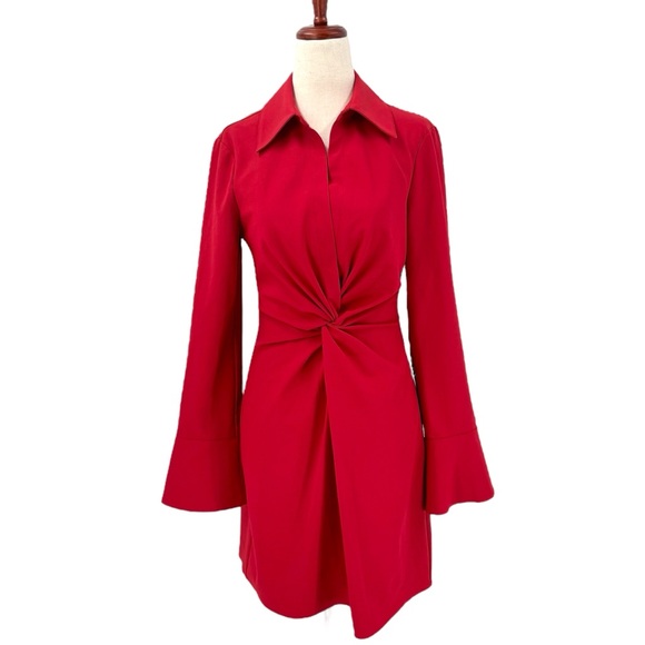 Cinq A Sept McKenna Twist Dress Red Mini Long Sleeve Size 2 - Picture 2 of 10